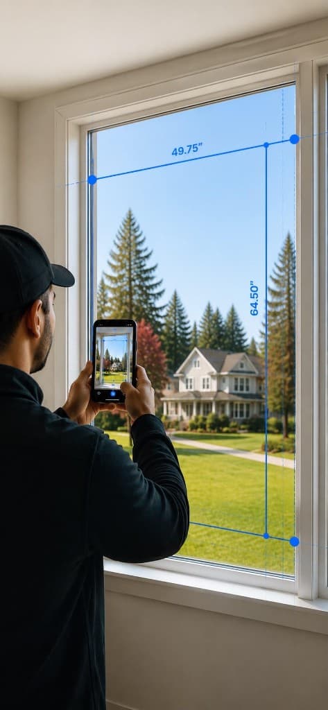 Person measuring a window with AR on iPhone
